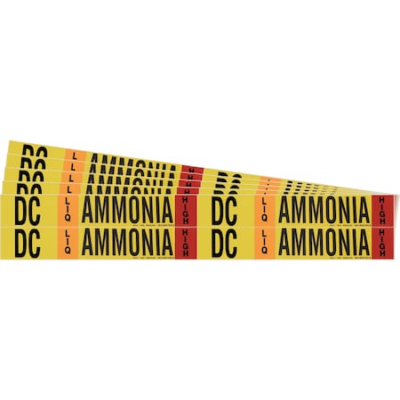 Brady AMMONIA DC LIQ HIGH Pipe Marker Style 4 BK, OR, RD on YL 4 per Card, 5 PK 105753-PK